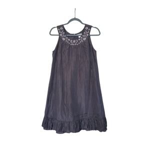 Garnet Hill 100% Silk Gray Cottage Romantic Ruffle Embroidered Dress, Size 4